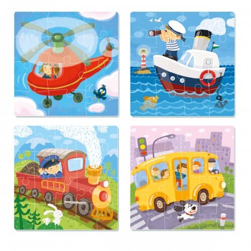 PUZZLE 4 IN 1 - VEHICULE (12, 16, 20, 24 PIESE) - DODO (DO300132) - Libelula Vesela - Jucarii