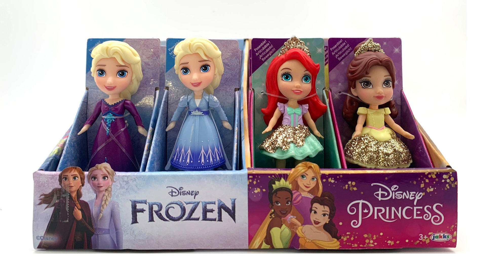 DISNEY PRINCESS - MINI PAPUSI PRINTESE DISNEY SI FROZEN, 8 CM - JAKKS PACIFIC (217584) - Libelula Vesela - Jucarii