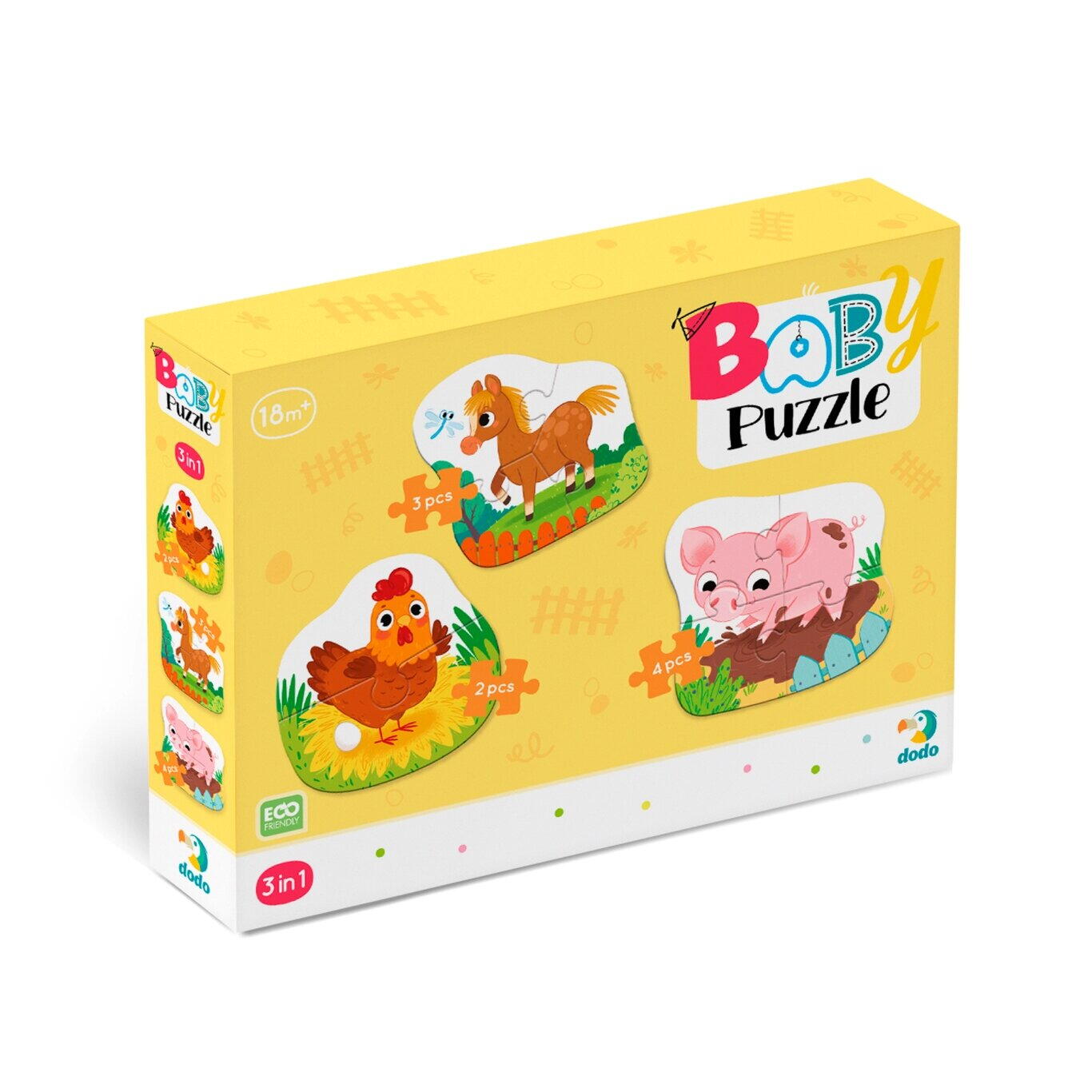 PUZZLE 3 IN 1 - O ZI LA FERMA (2,3,4 PIESE) - DODO (DO300394) - Libelula Vesela - Jucarii