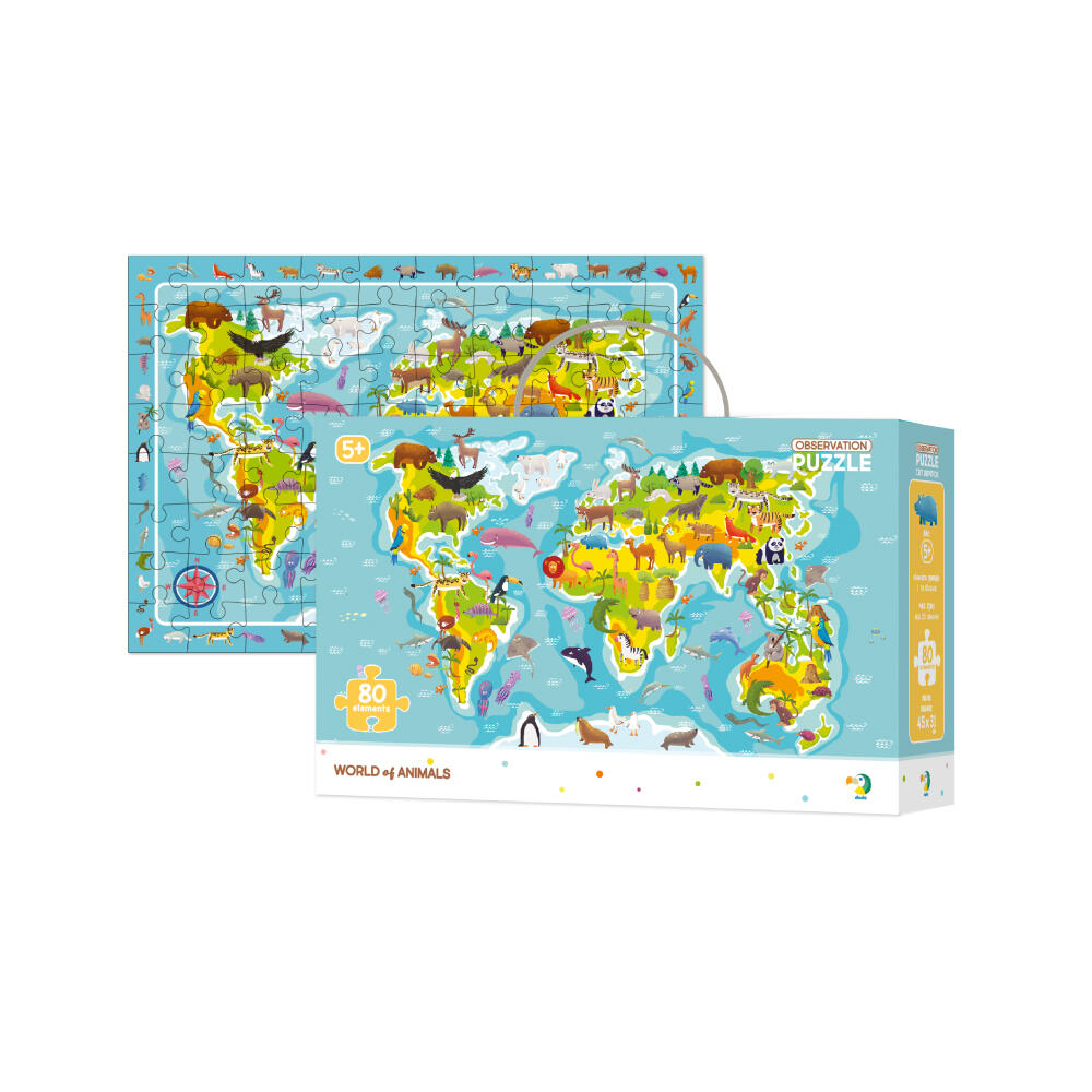 PUZZLE - HARTA ANIMALELOR LUMII (80 PIESE) - DODO (DO300133) - Libelula Vesela - Jucarii