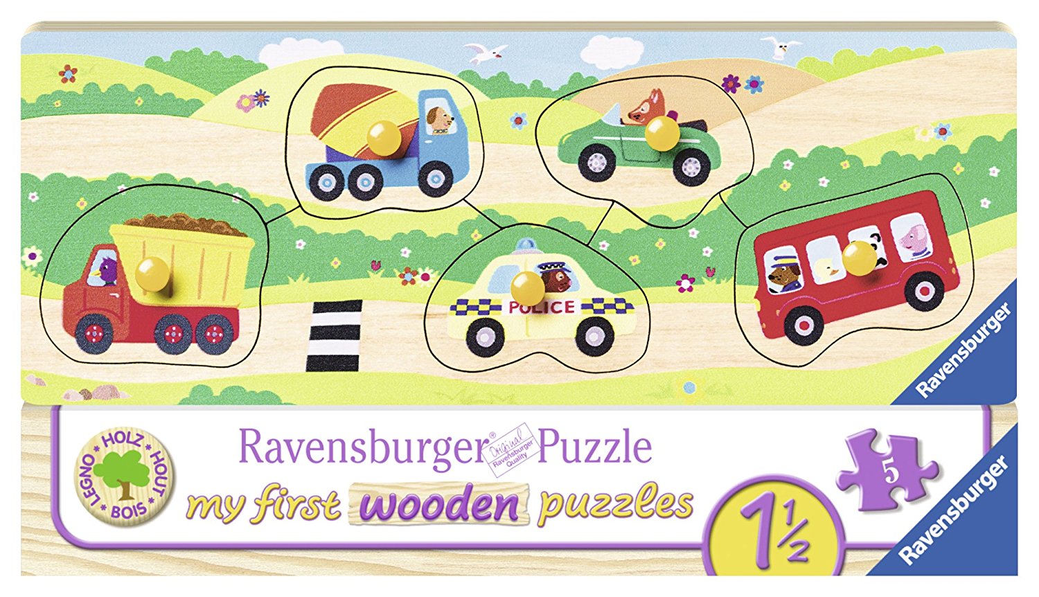 PUZZLE DIN LEMN CU VEHICULE, 5 PIESE - RAVENSBURGER (RVSPC03236) - Libelula Vesela - Jucarii