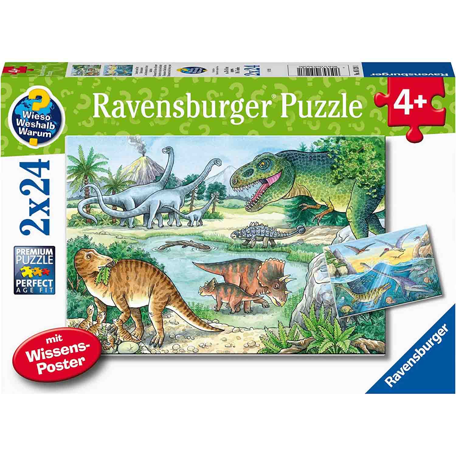 PUZZLE DINOZAURI, 2X24 PIESE - RAVENSBURGER (RVSPC05128) - Libelula Vesela - Jucarii