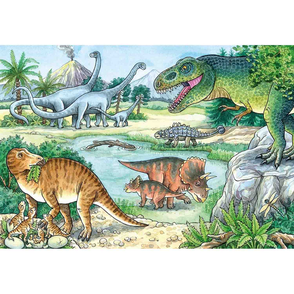 PUZZLE DINOZAURI, 2X24 PIESE - RAVENSBURGER (RVSPC05128) - Libelula Vesela - Jucarii