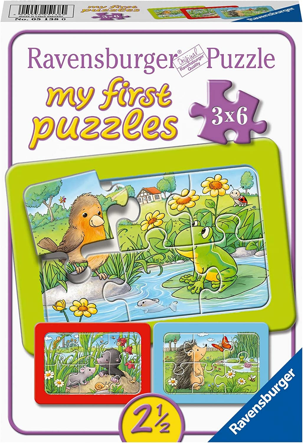 PUZZLE ANIMALE IN GRADINA, 3X6 PIESE - RAVENSBURGER (RVSPC05138) - Libelula Vesela - Jucarii