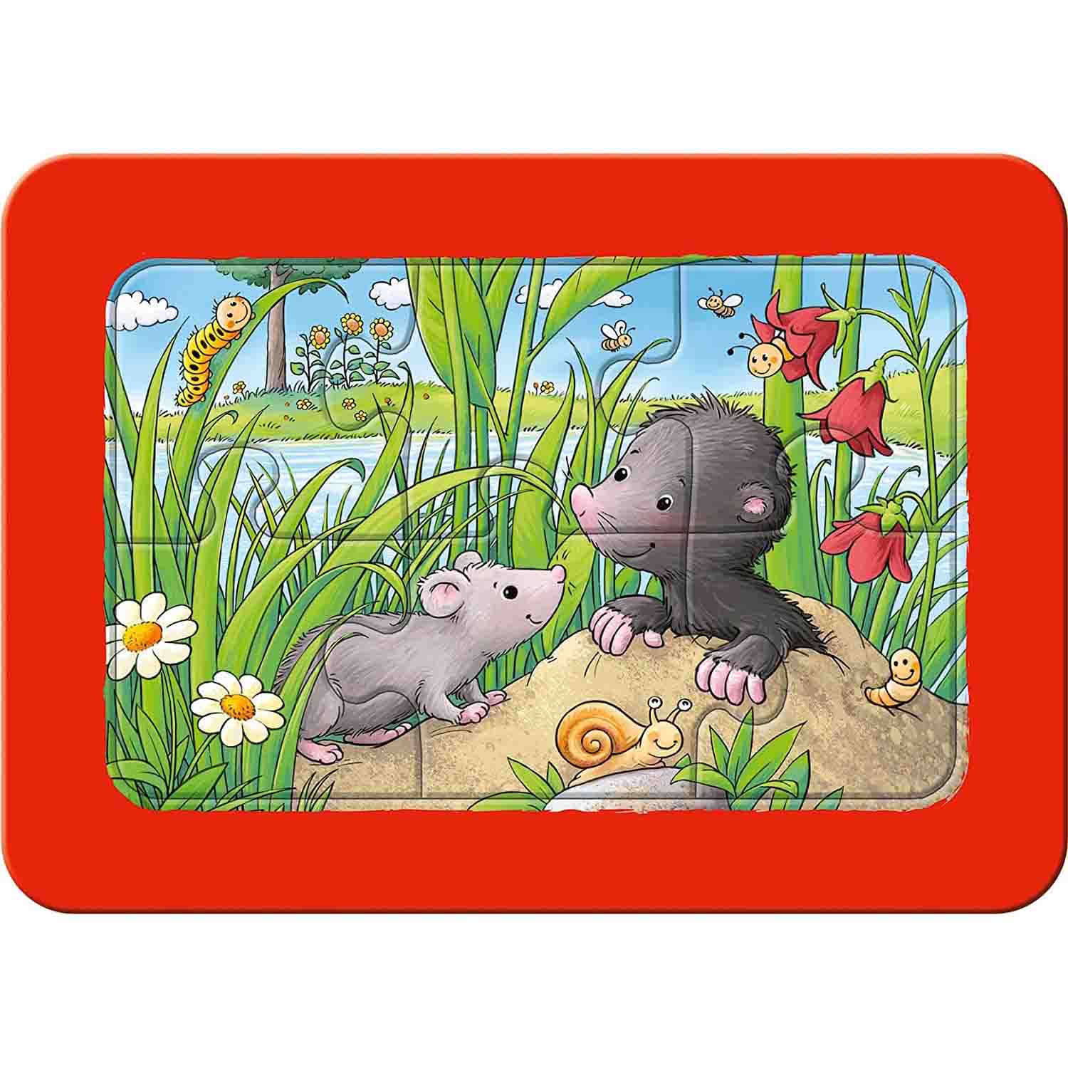 PUZZLE ANIMALE IN GRADINA, 3X6 PIESE - RAVENSBURGER (RVSPC05138) - Libelula Vesela - Jucarii