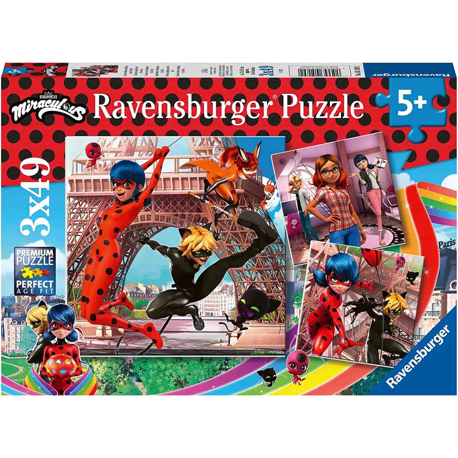 PUZZLE MIRACULOUS, 3X49 PIESE - RAVENSBURGER (RVSPC05189) - Libelula Vesela - Jucarii