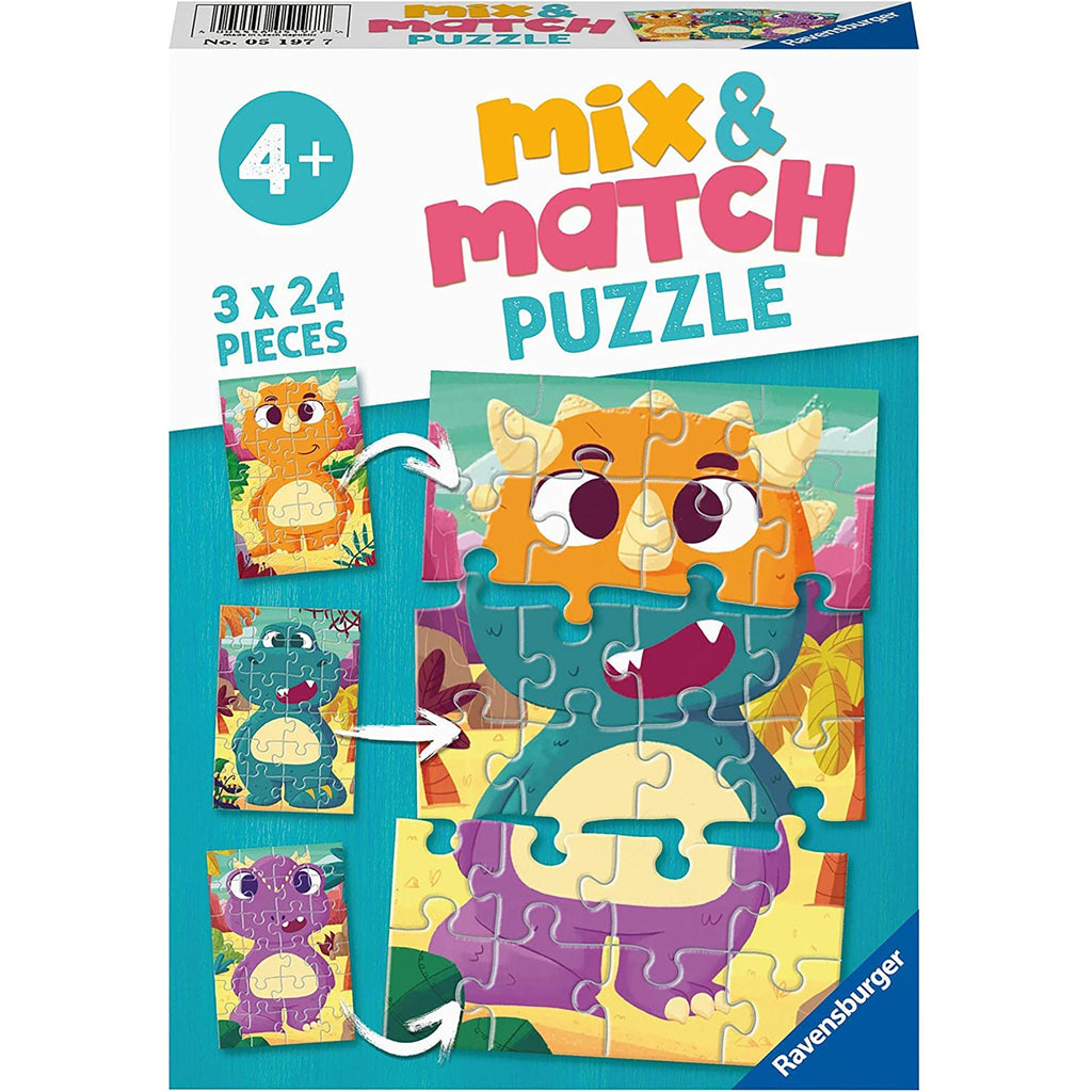 PUZZLE MIX&MATCH DINOZAURI, 3X24 PIESE - RAVENSBURGER (RVSPC05197) - Libelula Vesela - Jucarii