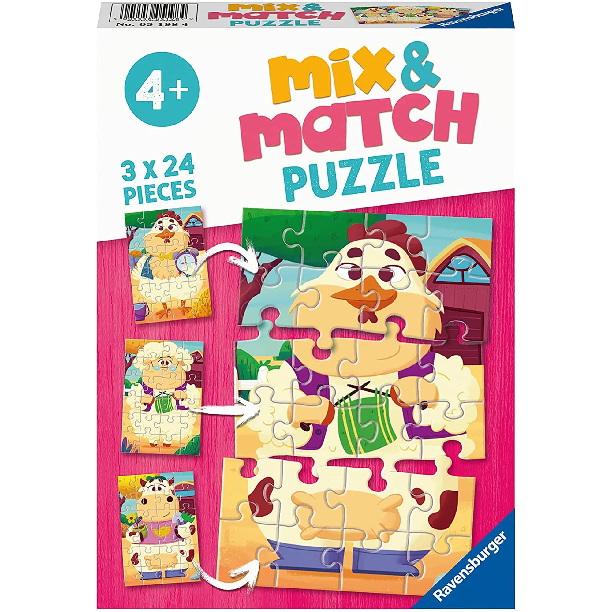 PUZZLE MIX&MATCH PRIETENII DE LA FERMA, 3X24 PIESE - RAVENSBURGER (RVSPC05198) - Libelula Vesela - Jucarii