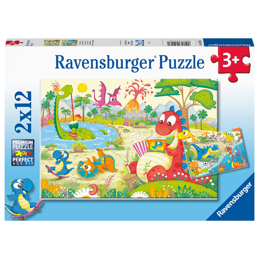 PUZZLE PRIETENII MEI DINOZAURII, 2X12 PIESE - RAVENSBURGER (RVSPC05246) - Libelula Vesela - Jucarii