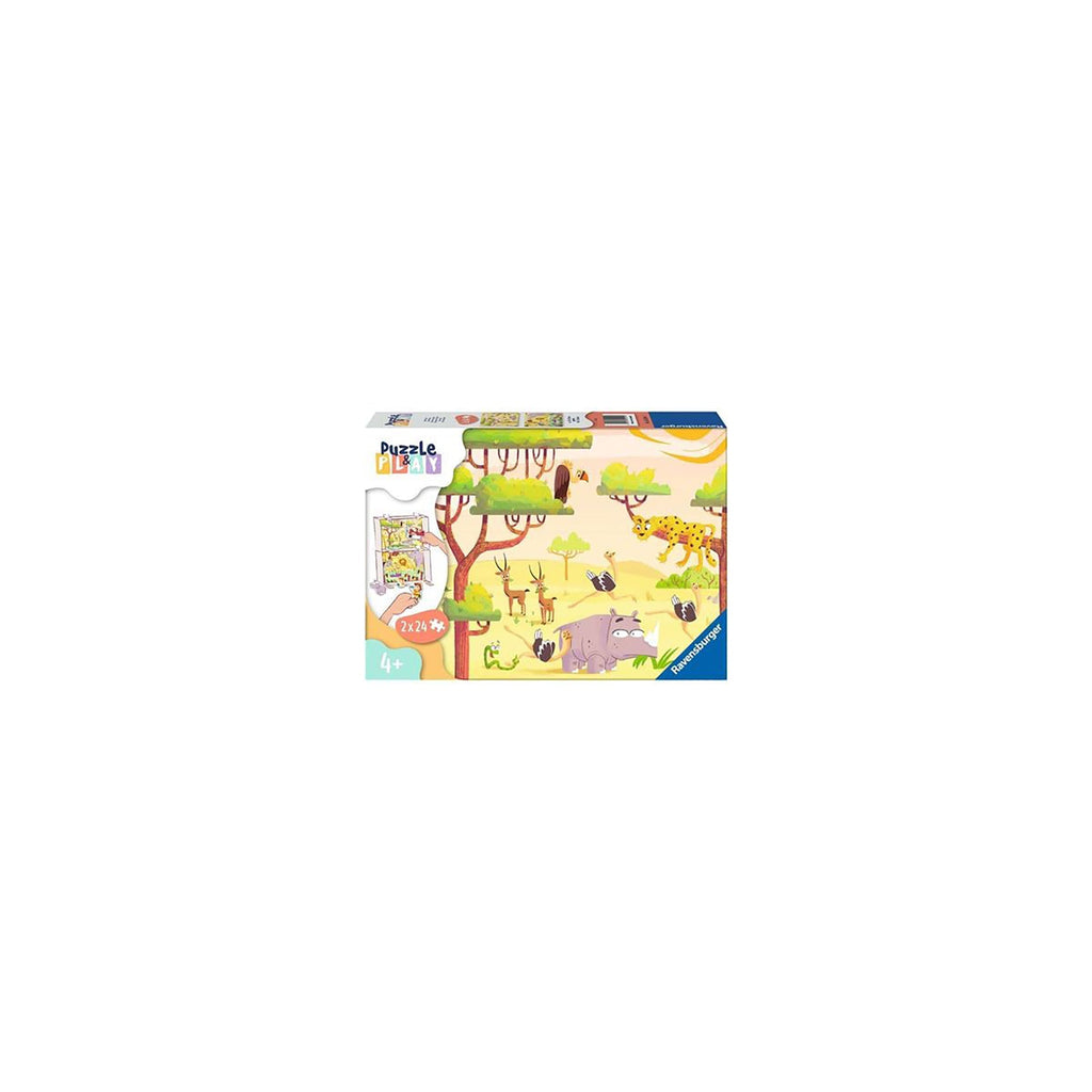 PUZZLE SI JOC ANIMALE DIN SAFARI, 2X24 PIESE - RAVENSBURGER (RVSPC05594) - Libelula Vesela - Jucarii