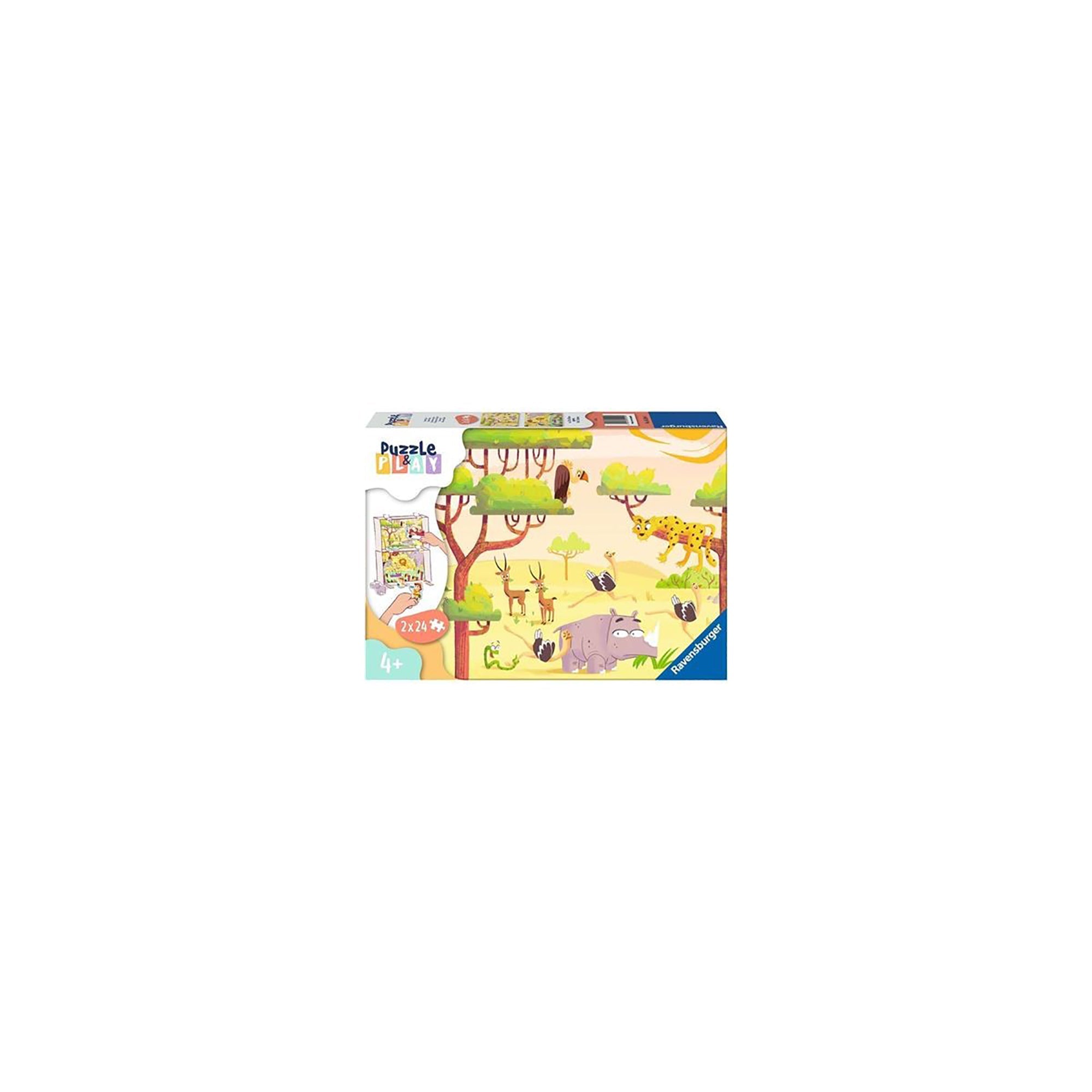 PUZZLE SI JOC ANIMALE DIN SAFARI, 2X24 PIESE - RAVENSBURGER (RVSPC05594) - Libelula Vesela - Jucarii