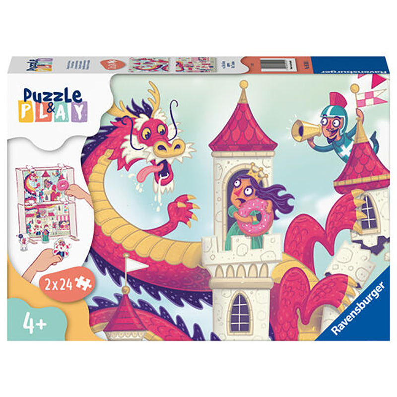 PUZZLE SI JOC DRAGON, 2X24 PIESE - RAVENSBURGER (RVSPC05595) - Libelula Vesela - Jucarii
