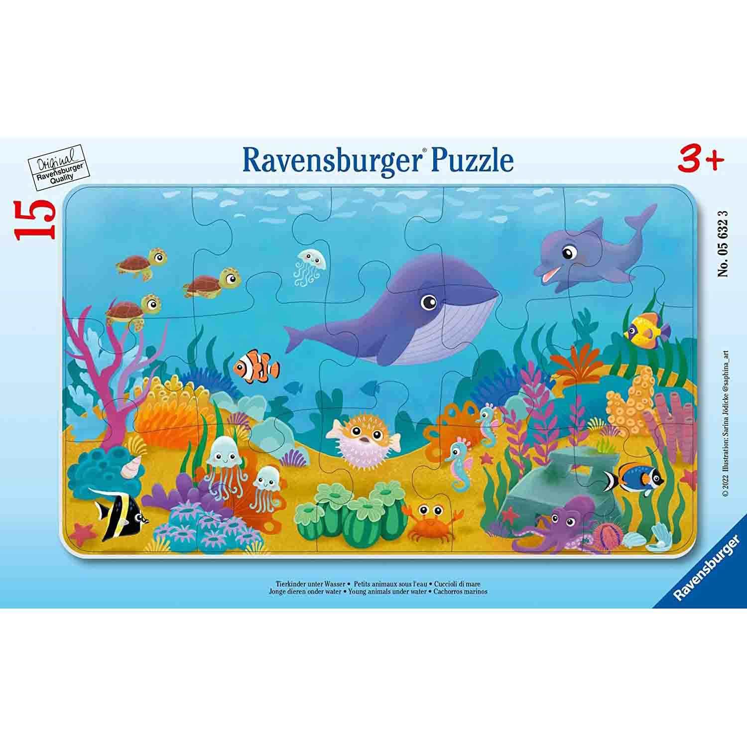 PUZZLE TIP RAMA ANIMALUTE MARINE, 15 PIESE - RAVENSBURGER (RVSPC05632) - Libelula Vesela - Jucarii