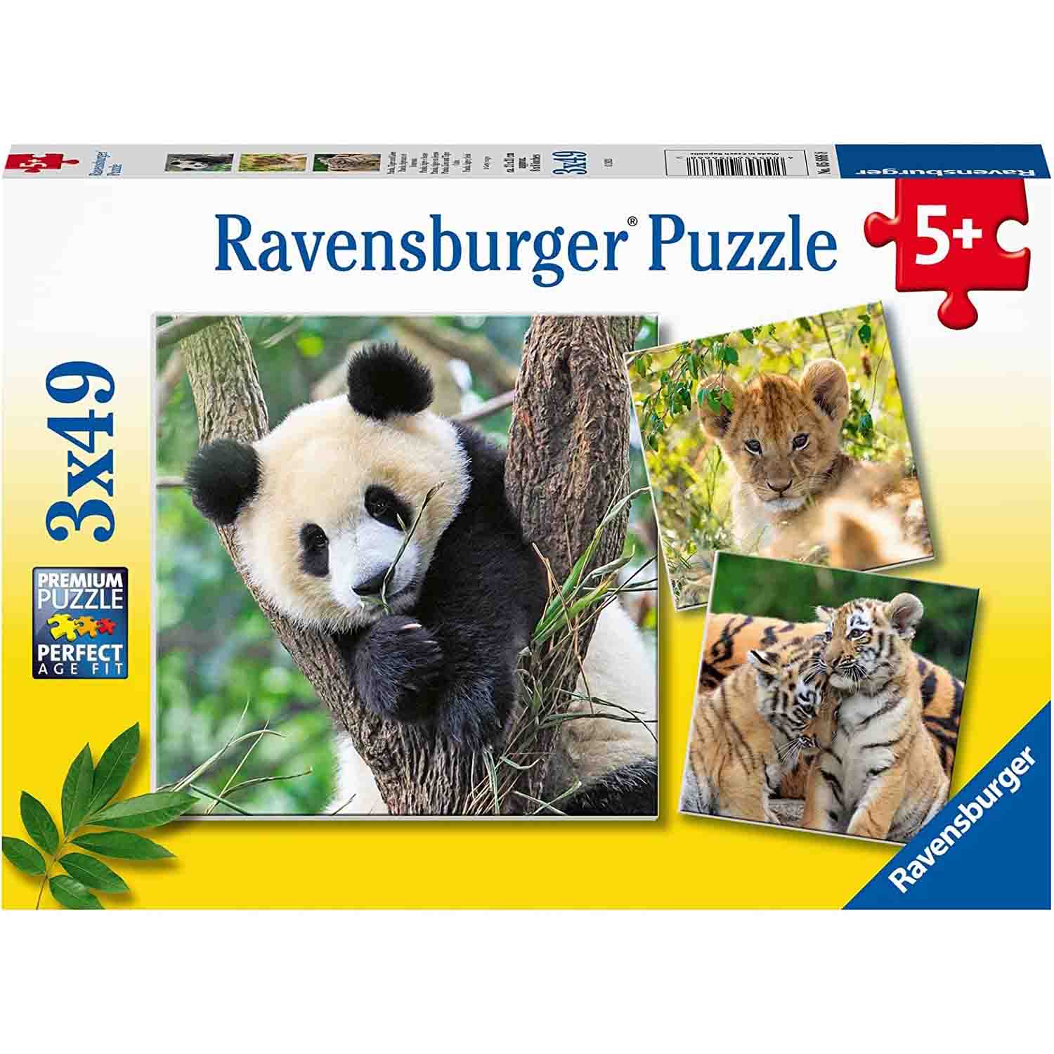 PUZZLE PANDA, LEU SI TIGRU, 3X49 PIESE - RAVENSBURGER (RVSPC05666) - Libelula Vesela - Jucarii