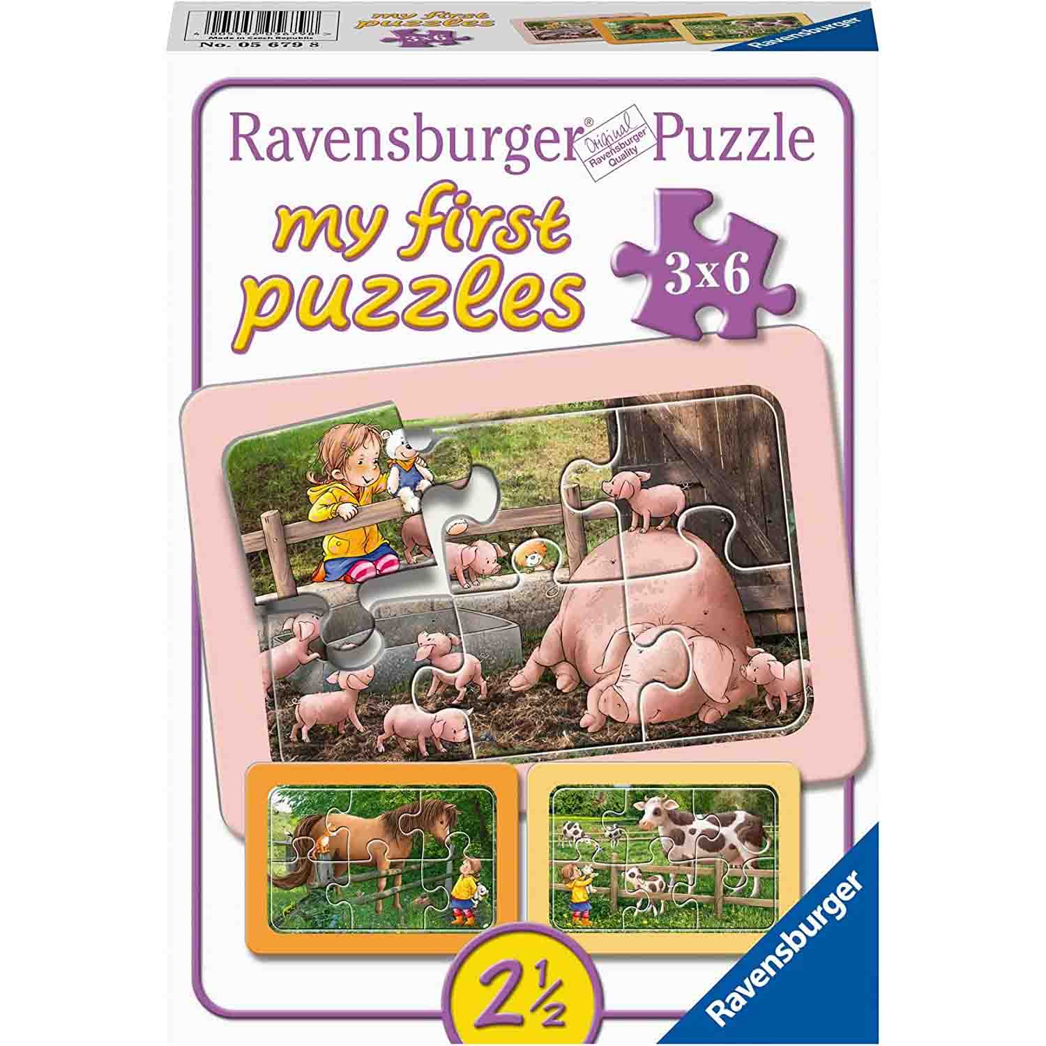 PUZZLE ANIMALE DE LA FERMA, 3X6 PIESE - RAVENSBURGER (RVSPC05679) - Libelula Vesela - Jucarii