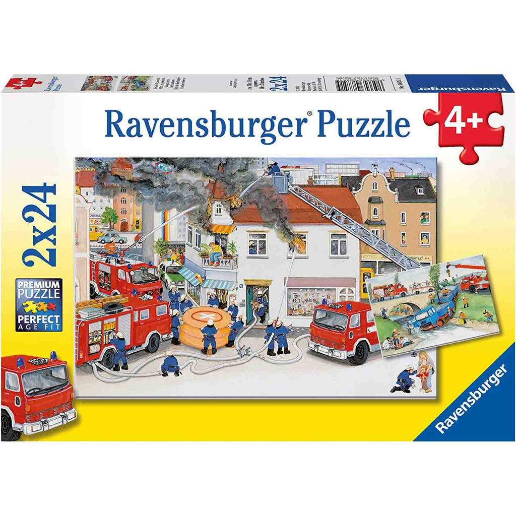 PUZZLE BRIGADA DE POMPIERI, 2X24 PIESE - RAVENSBURGER (RVSPC08851) - Libelula Vesela - Jucarii