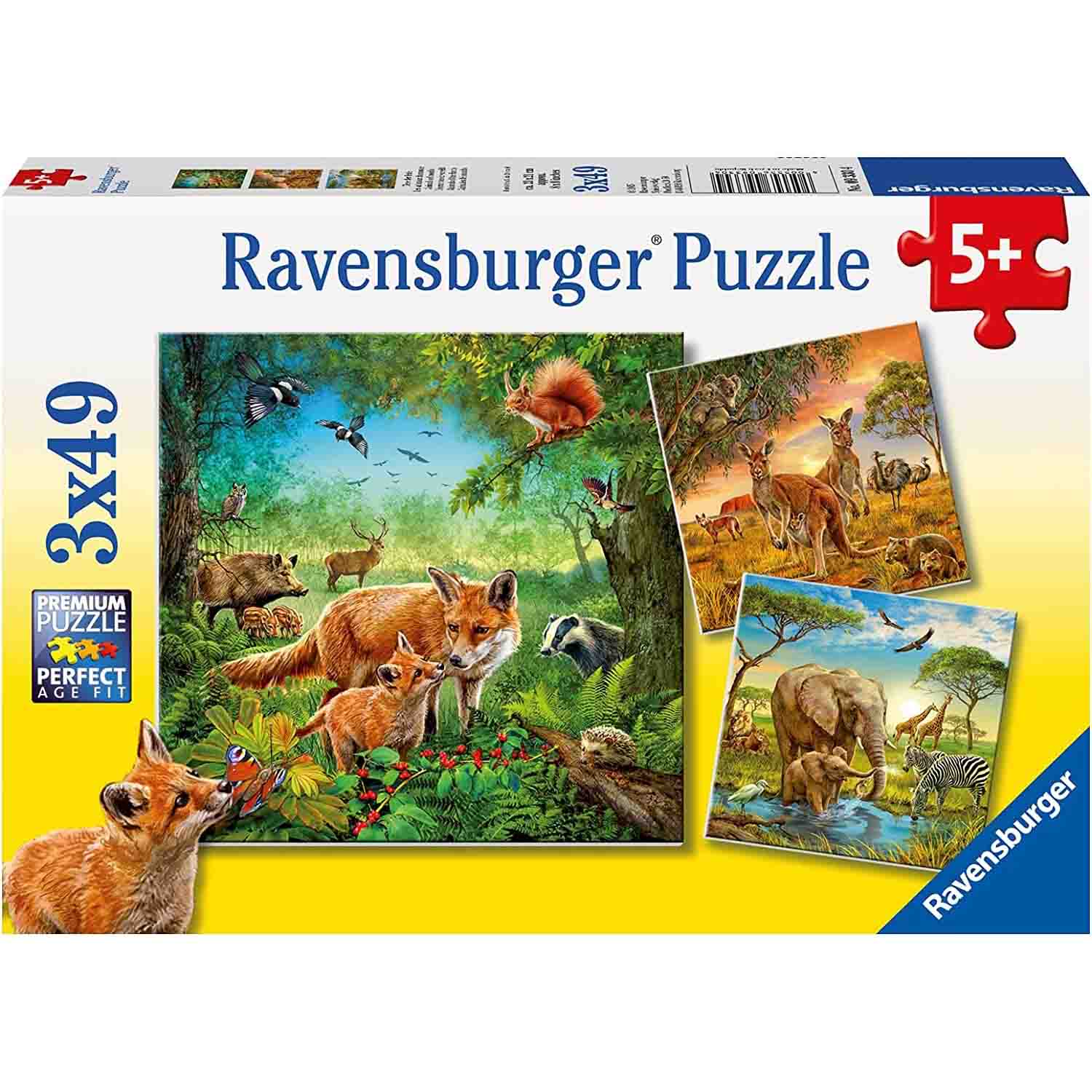 PUZZLE ANIMALELE PAMANTULUI, 3X49 PIEASE - RAVENSBURGER (RVSPC09330) - Libelula Vesela - Jucarii
