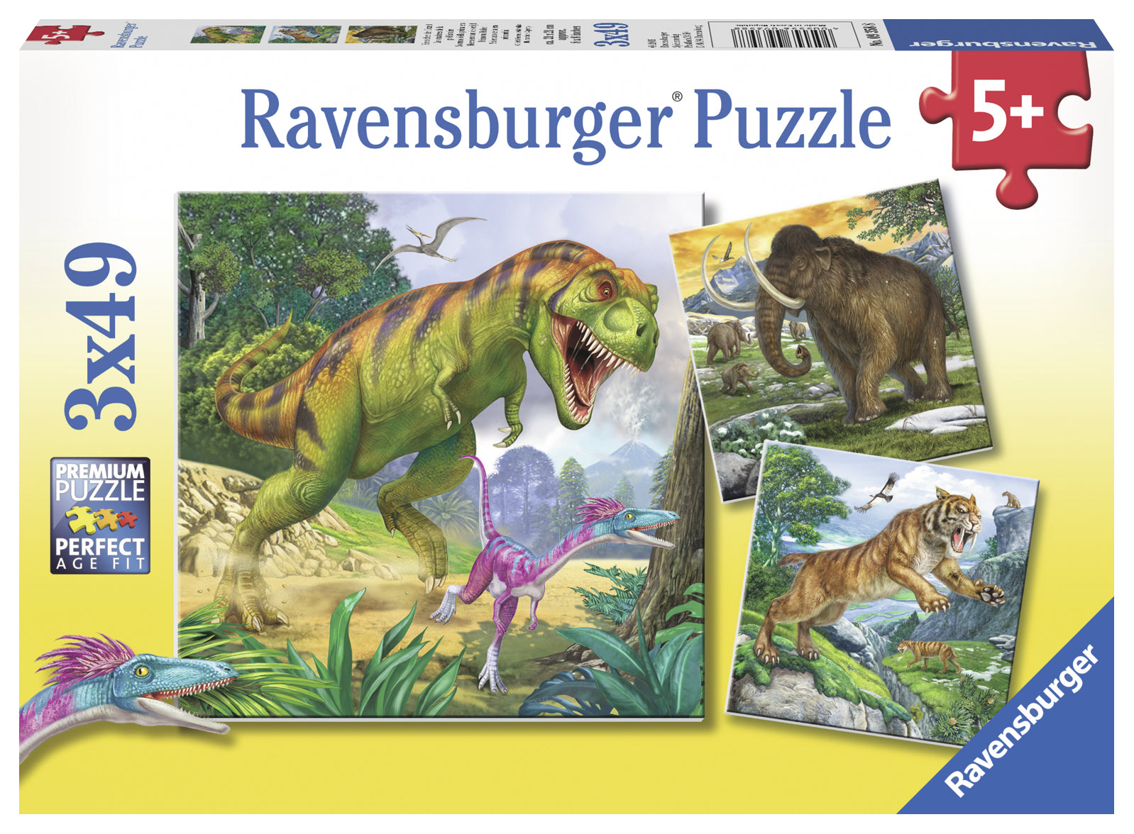 PUZZLE DINOZAURI, 3X49 PIESE - RAVENSBURGER (RVSPC09358) - Libelula Vesela - Jucarii