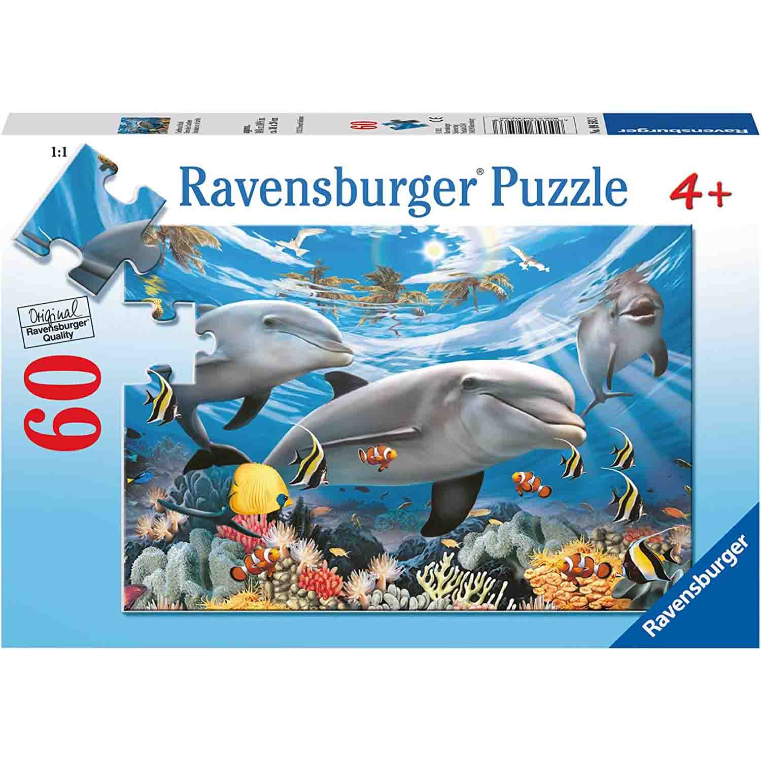 PUZZLE DELFINI ZAMBITORI, 60 PIESE - RAVENSBURGER (RVSPC09593) - Libelula Vesela - Jucarii