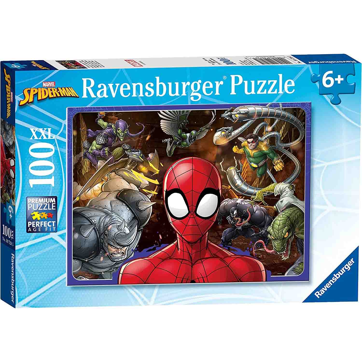 PUZZLE SPIDERMAN SI PERSONAJE, 100 PIESE - RAVENSBURGER (RVSPC10728) - Libelula Vesela - Jucarii
