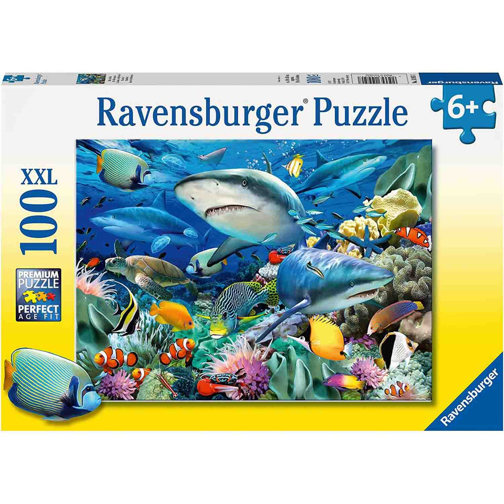PUZZLE RECHINI, 100 PIESE - RAVENSBURGER (RVSPC10951) - Libelula Vesela - Jucarii