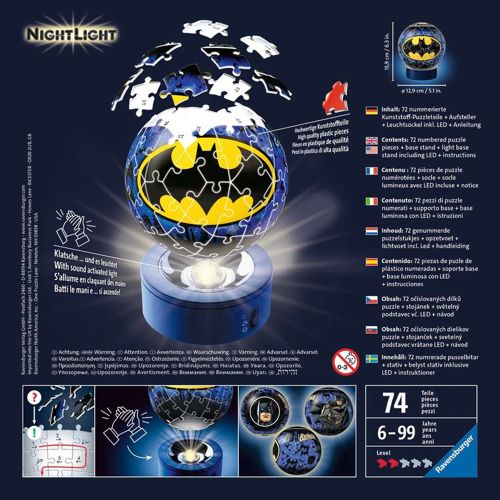 PUZZLE 3D LUMINOS BATMAN, 72 PIESE - RAVENSBURGER (RVS3D11080) - Libelula Vesela - Jucarii