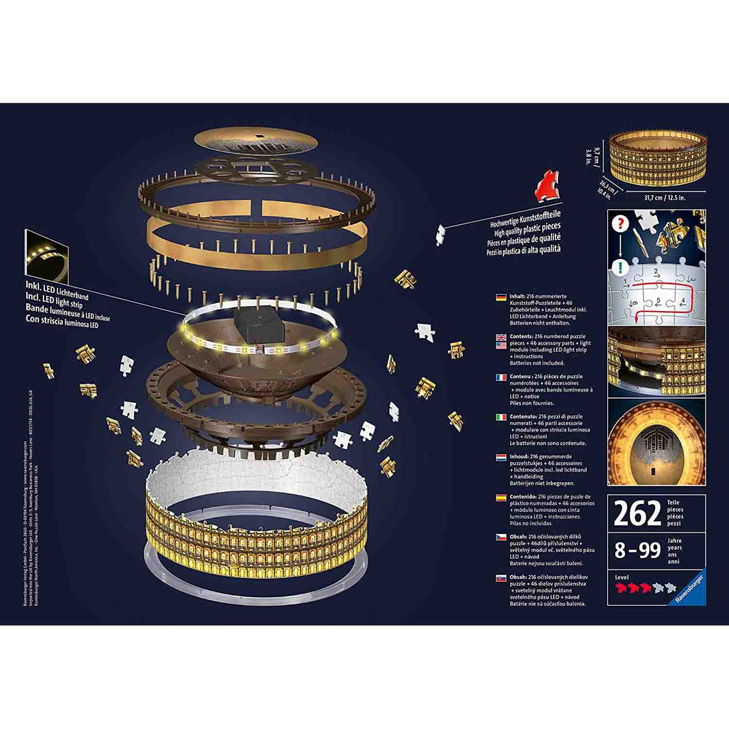 PUZZLE 3D LED COLOSSEUM, 216 PIESE - RAVENSBURGER (RVS3D11148) - Libelula Vesela - Jucarii