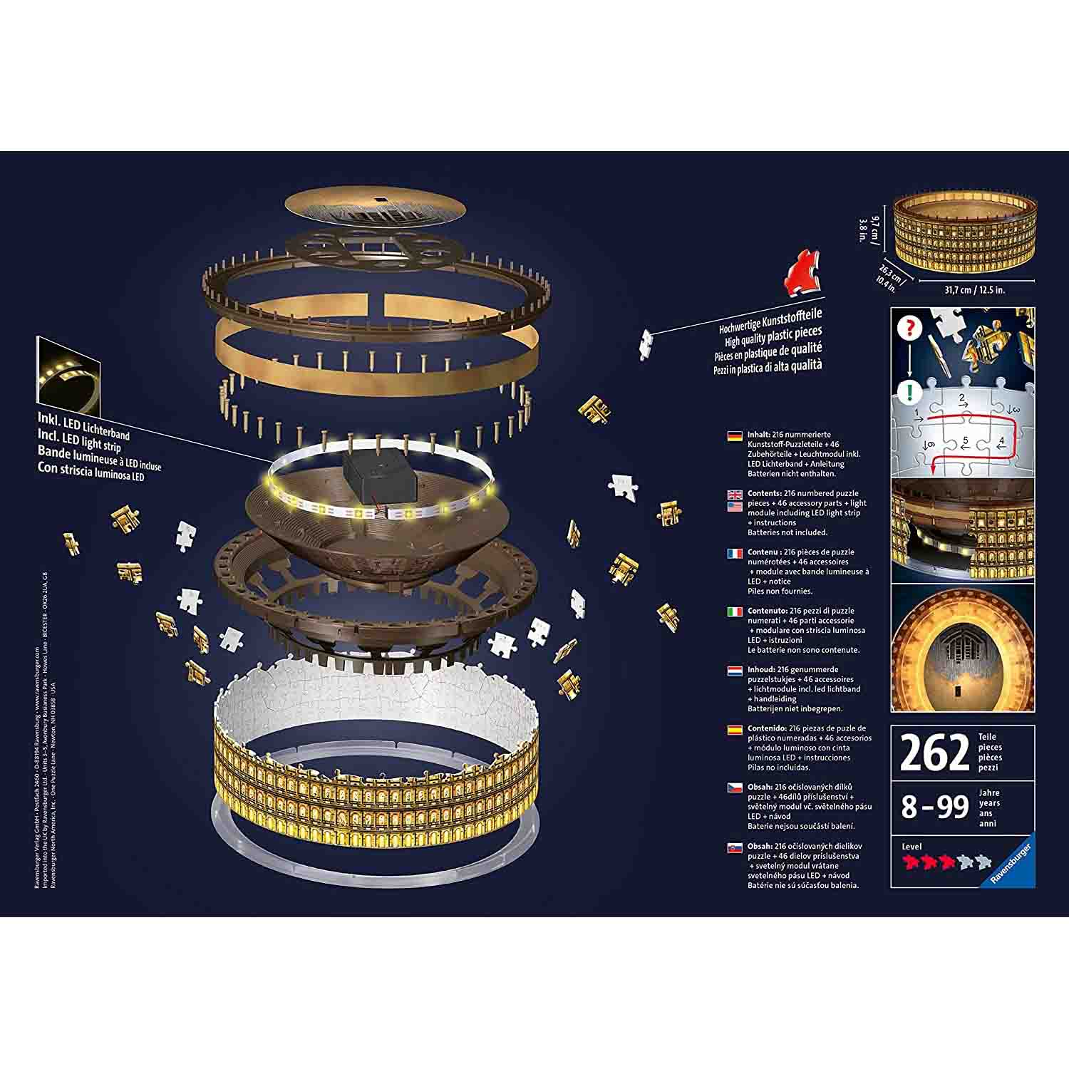 PUZZLE 3D LED COLOSSEUM, 216 PIESE - RAVENSBURGER (RVS3D11148) - Libelula Vesela - Jucarii