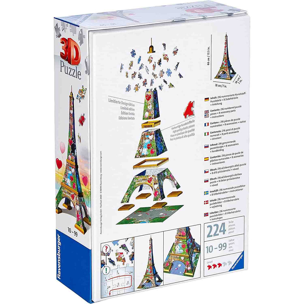 PUZZLE 3D TURNUL EIFFEL CU INIMIOARE, 216 PIESE - RAVENSBURGER (RVS3D11183) - Libelula Vesela - Jucarii
