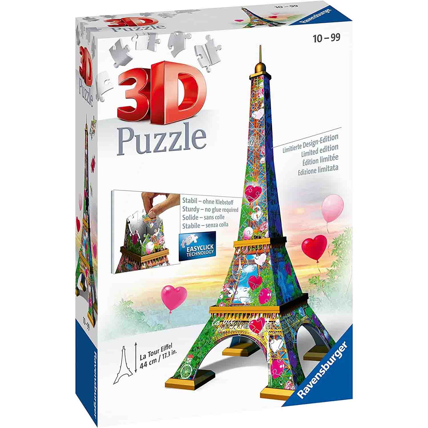 PUZZLE 3D TURNUL EIFFEL CU INIMIOARE, 216 PIESE - RAVENSBURGER (RVS3D11183) - Libelula Vesela - Jucarii