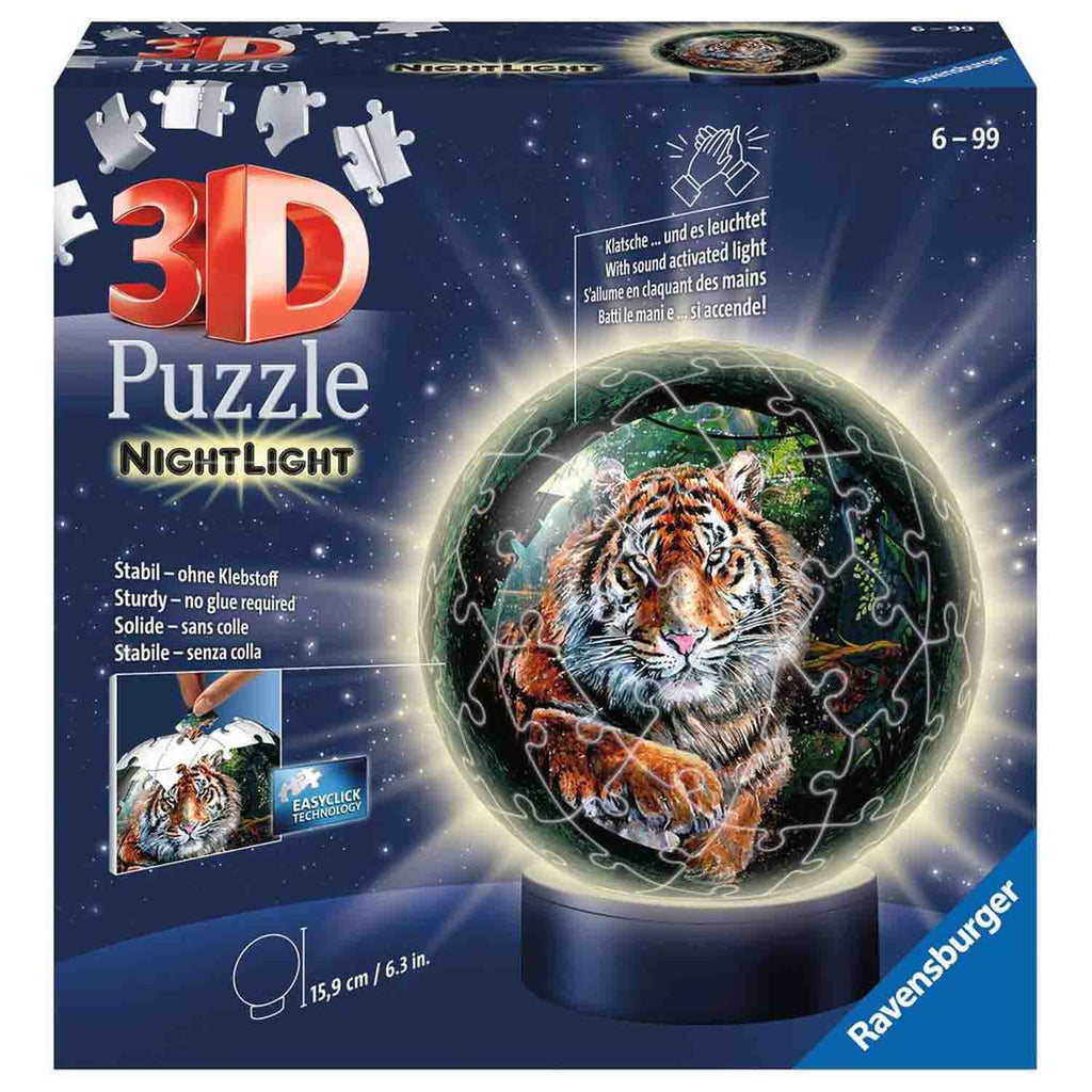 PUZZLE 3D LUMINOS TIGRU, 72 PIESE - RAVENSBURGER (RVS3D11248) - Libelula Vesela - Jucarii