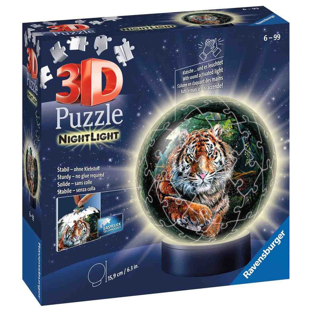 PUZZLE 3D LUMINOS TIGRU, 72 PIESE - RAVENSBURGER (RVS3D11248) - Libelula Vesela - Jucarii