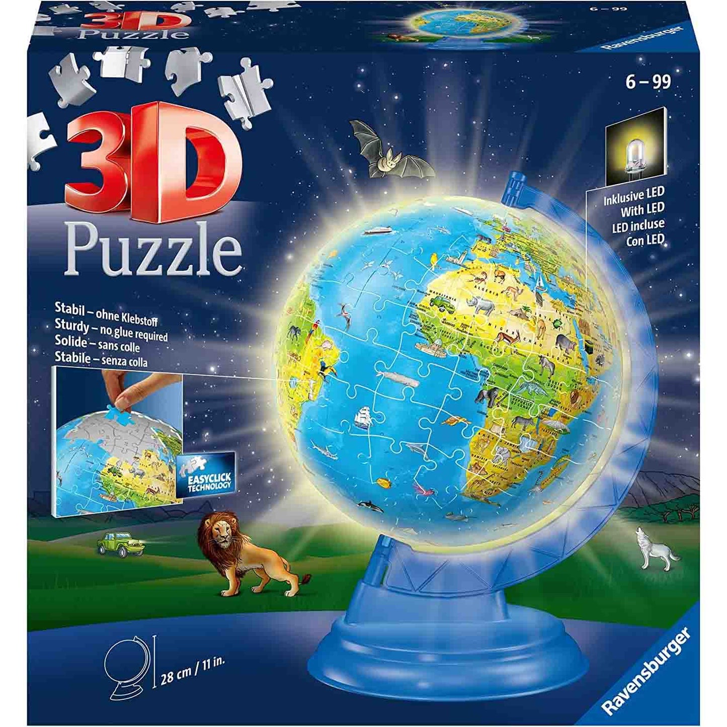 PUZZLE 3D LUMINOS GLOB PAMANTESC, 180 PIESE - RAVENSBURGER (RVS3D11288) - Libelula Vesela - Jucarii
