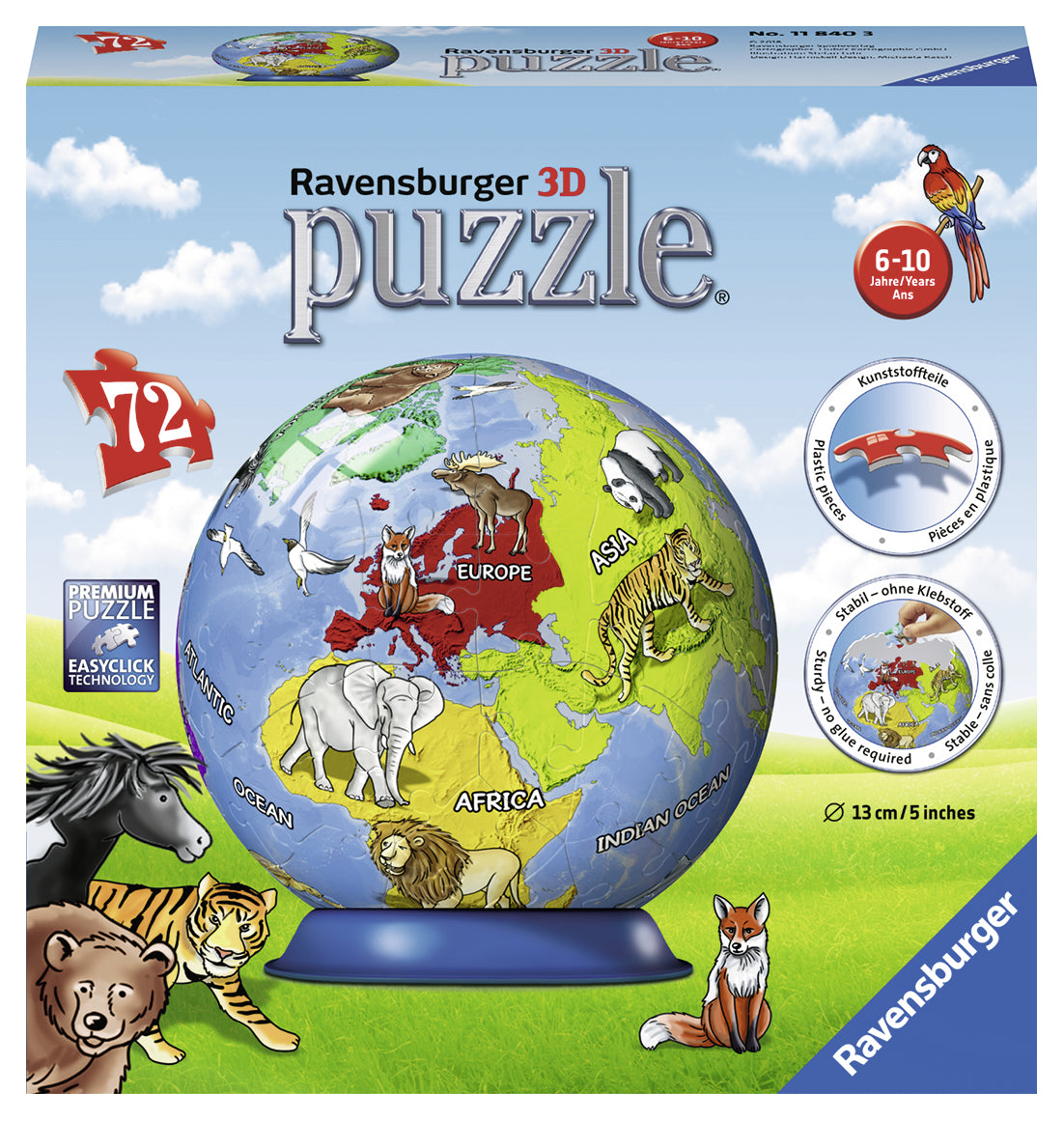 PUZZLE 3D GLOB, 72 PIESE - RAVENSBURGER (RVS3D11840) - Libelula Vesela - Jucarii