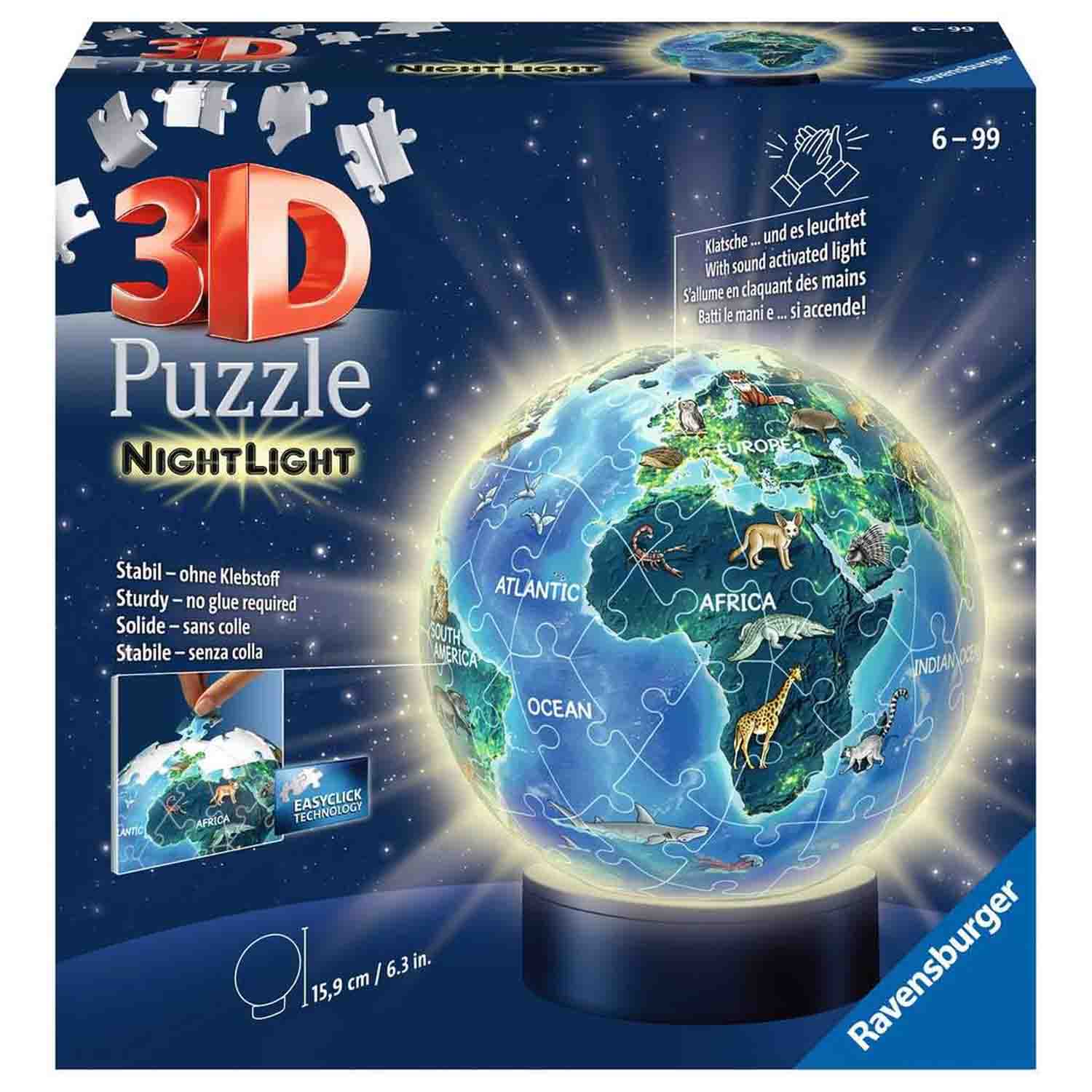 PUZZLE 3D LUMINOS PLANETA PAMANT, 72 PIESE - RAVENSBURGER (RVS3D11844) - Libelula Vesela - Jucarii