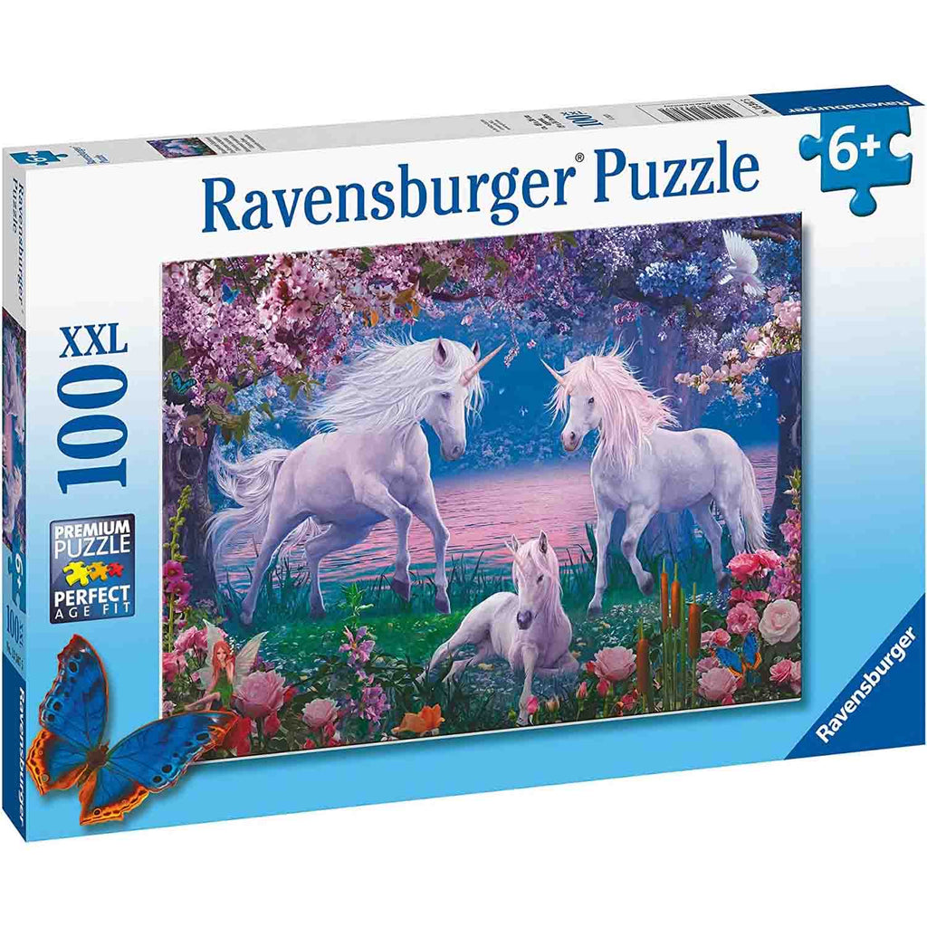 PUZZLE UNICORNI ALBI, 100 PIESE - RAVENSBURGER (RVSPC13347) - Libelula Vesela - Jucarii