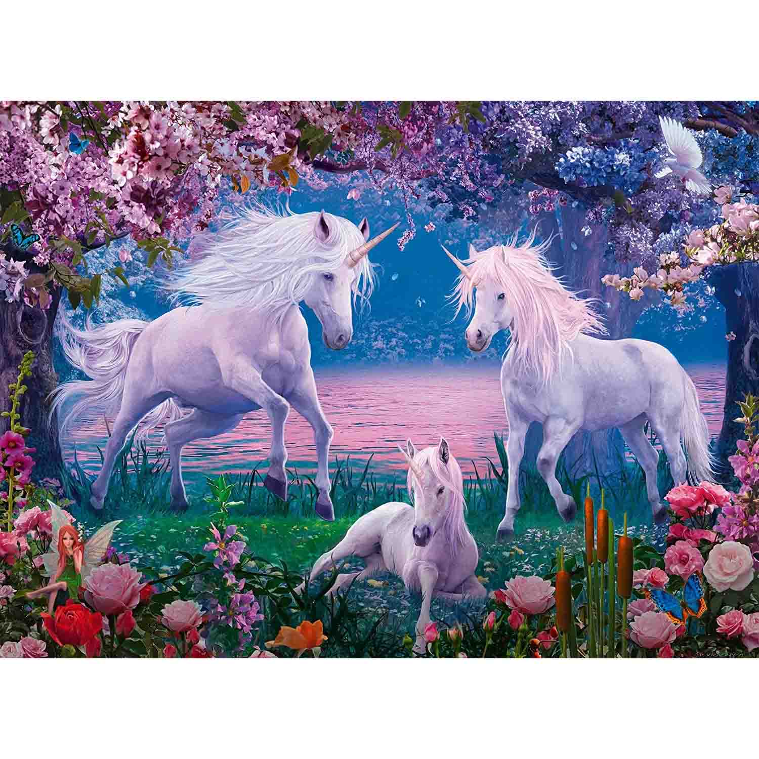 PUZZLE UNICORNI ALBI, 100 PIESE - RAVENSBURGER (RVSPC13347) - Libelula Vesela - Jucarii