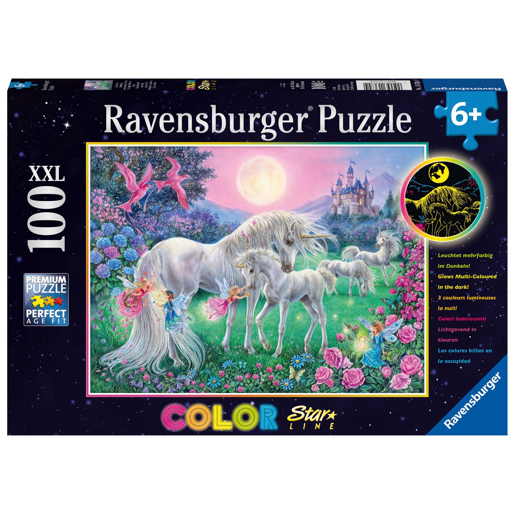 PUZZLE UNICORNI LA LUMINA LUNII, 100 PIESE STARLINE - RAVENSBURGER (RVSPC13670) - Libelula Vesela - Jucarii