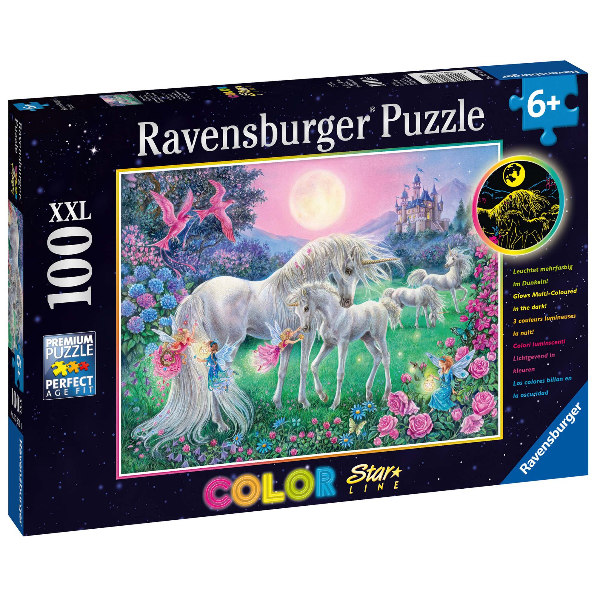 PUZZLE UNICORNI LA LUMINA LUNII, 100 PIESE STARLINE - RAVENSBURGER (RVSPC13670) - Libelula Vesela - Jucarii