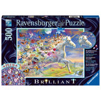 PUZZLE UNICORNI SI FLUTURI, 500 PIESE + STICKERE - RAVENSBURGER (RVSPA15046) - Libelula Vesela - Jucarii