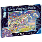 PUZZLE UNICORNI SI FLUTURI, 500 PIESE + STICKERE - RAVENSBURGER (RVSPA15046) - Libelula Vesela - Jucarii