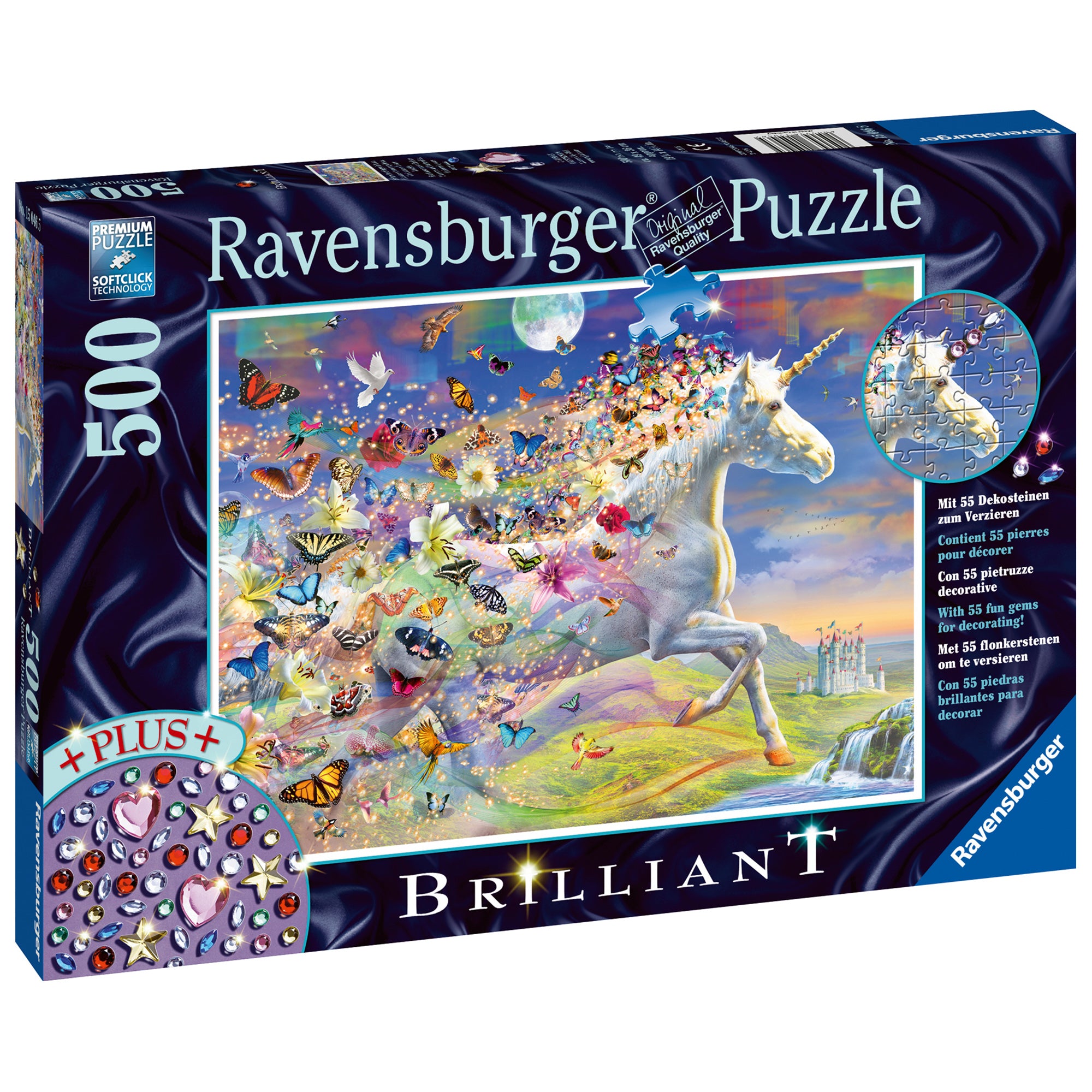 PUZZLE UNICORNI SI FLUTURI, 500 PIESE + STICKERE - RAVENSBURGER (RVSPA15046) - Libelula Vesela - Jucarii