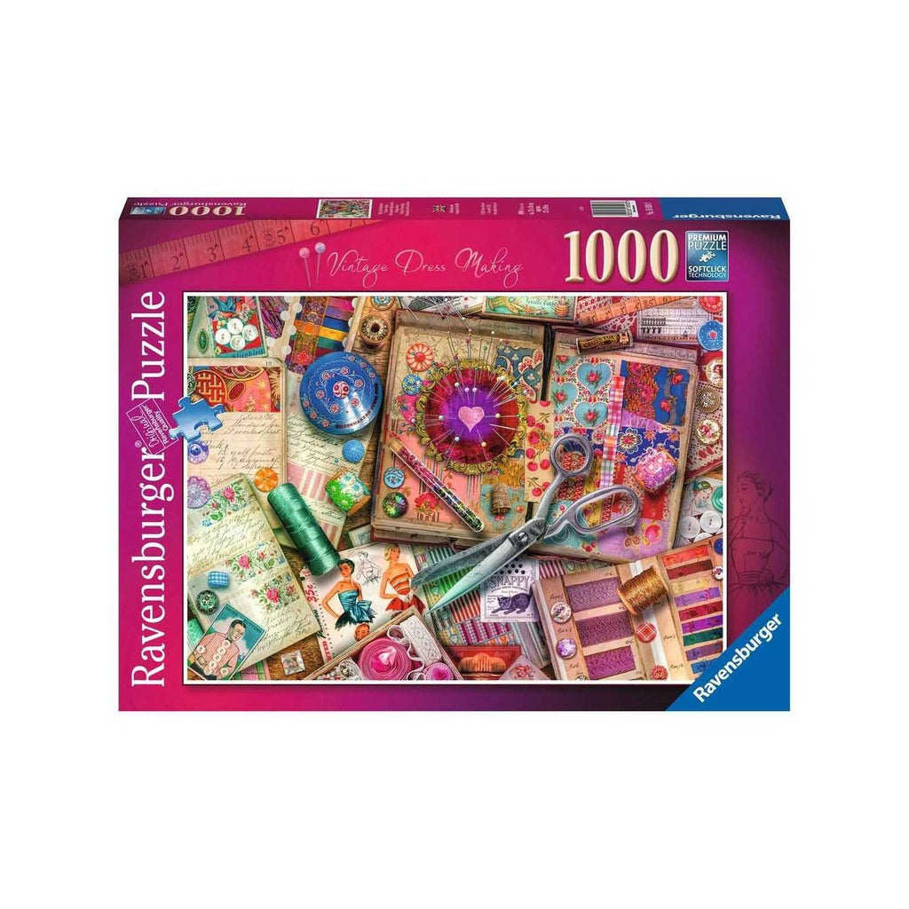PUZZLE CROITORIE VINTAGE, 1000 PIESE - RAVENSBURGER (RVSPA16928) - Libelula Vesela - Jucarii