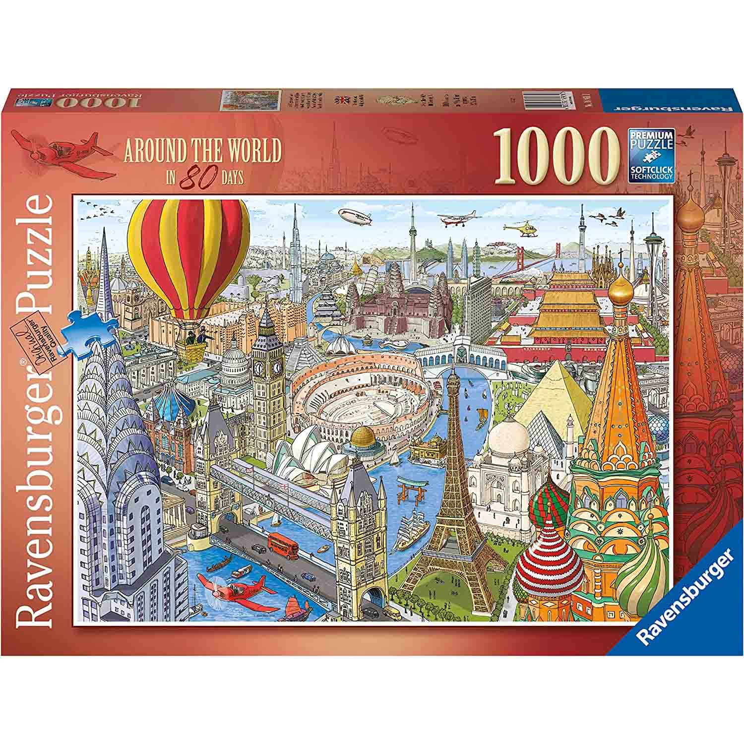 PUZZLE OCOLUL PAMANTULUI IN 80 DE ZILE, 1000 PIESE - RAVENSBURGER (RVSPA16961) - Libelula Vesela - Jucarii