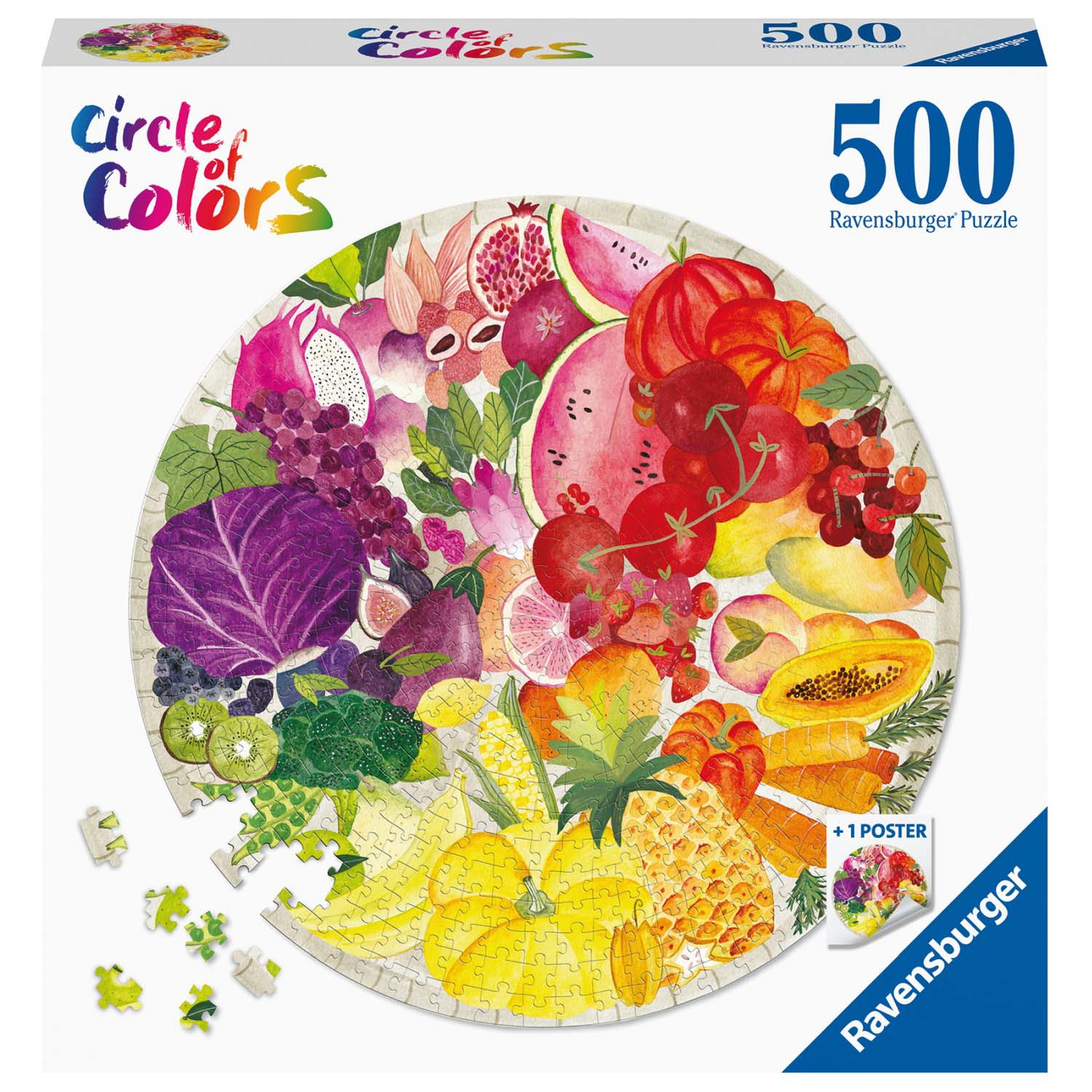 PUZZLE CERC FRUCTE SI LEGUME, 500 PIESE - RAVENSBURGER (RVSPA17169) - Libelula Vesela - Jucarii