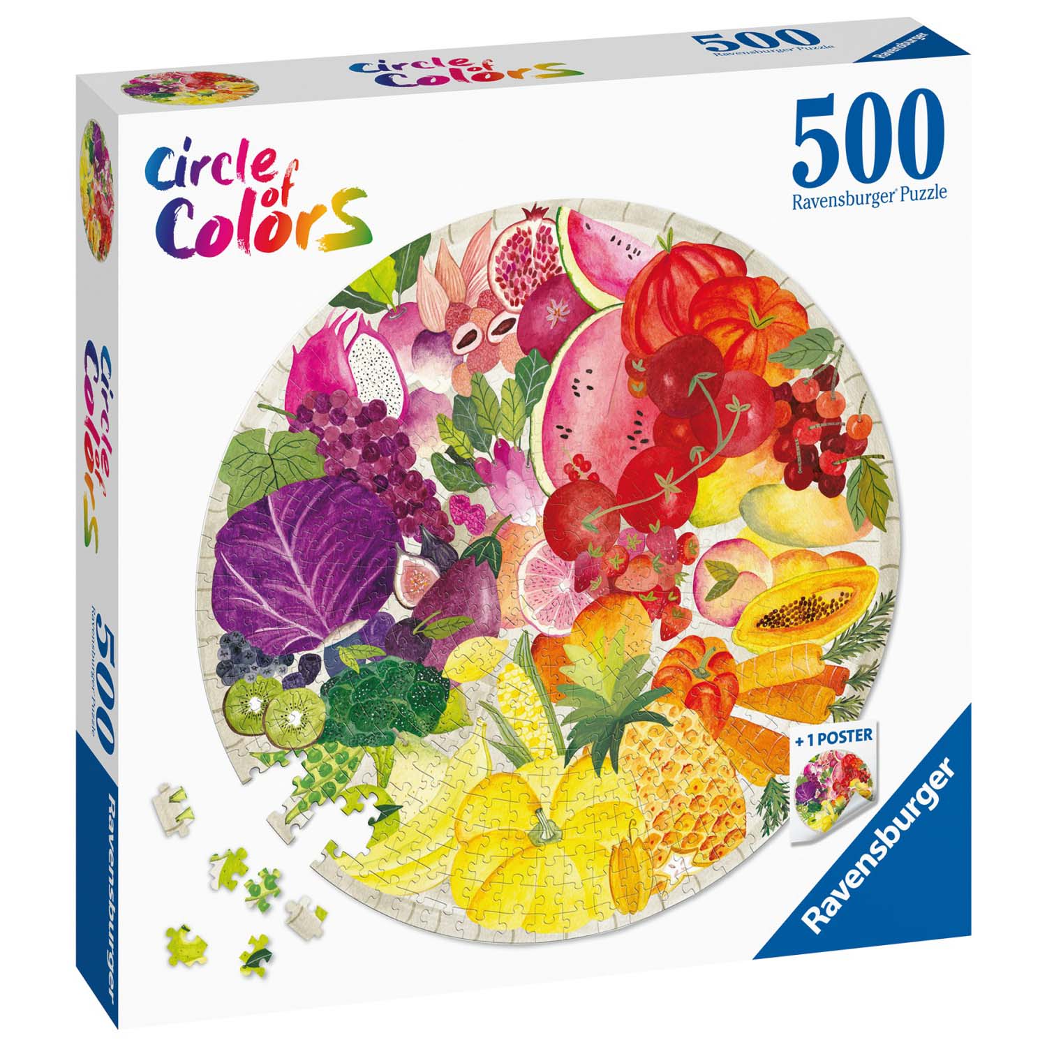 PUZZLE CERC FRUCTE SI LEGUME, 500 PIESE - RAVENSBURGER (RVSPA17169) - Libelula Vesela - Jucarii