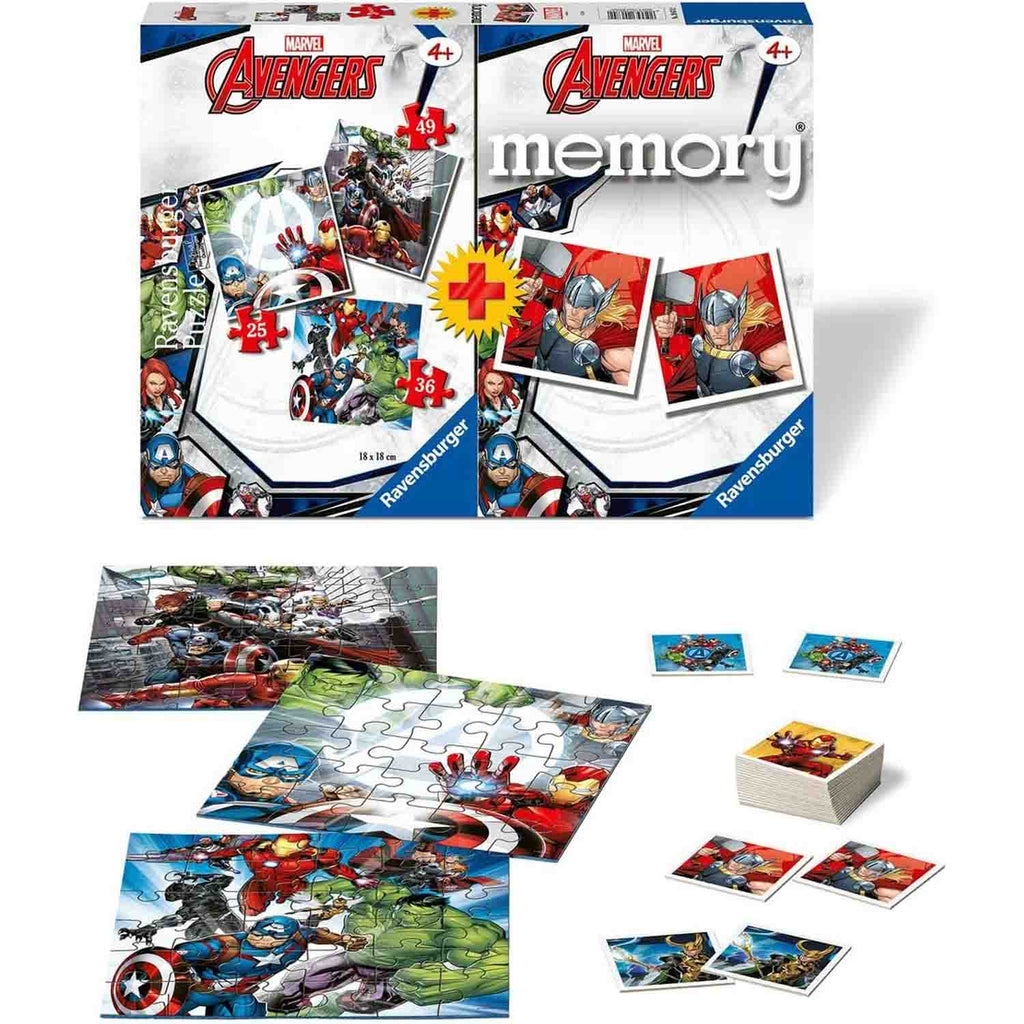 PUZZLE + JOC MEMORY AVENGERS, 25/36/49 PIESE - RAVENSBURGER (RVSPC20674) - Libelula Vesela - Jucarii