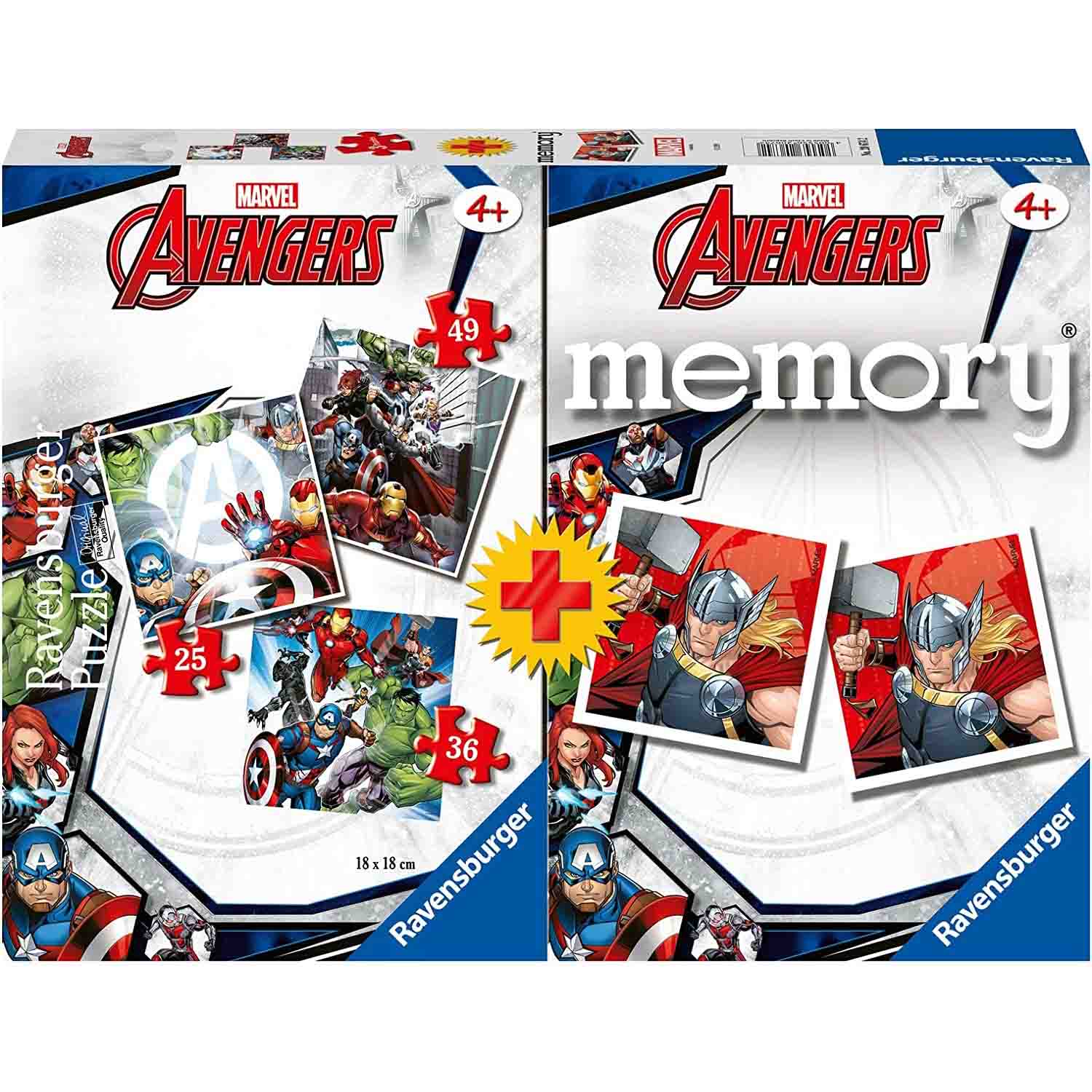 PUZZLE + JOC MEMORY AVENGERS, 25/36/49 PIESE - RAVENSBURGER (RVSPC20674) - Libelula Vesela - Jucarii