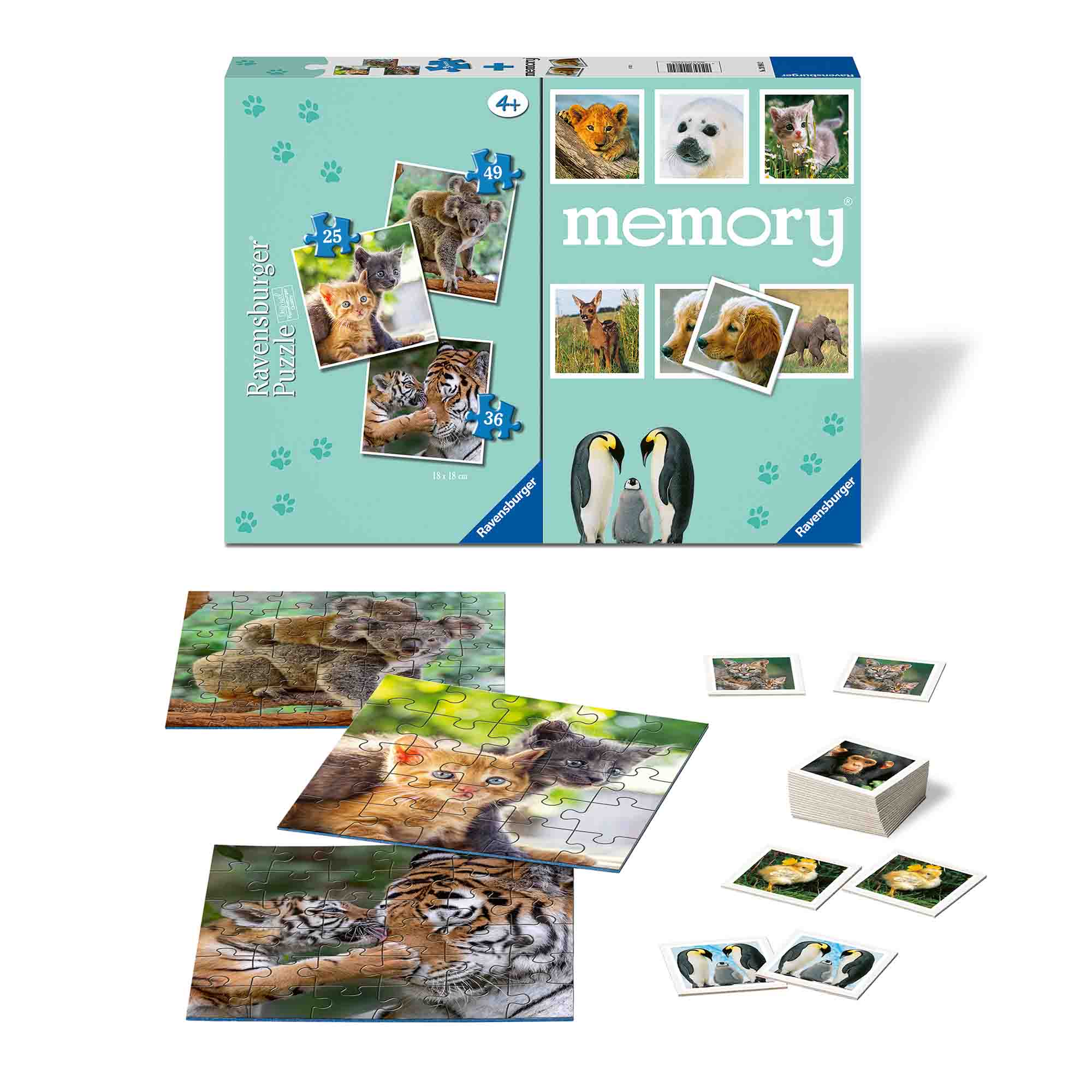 PUZZLE + JOC MEMORY ANIMALE, 25/36/49 PIESE - RAVENSBURGER (RVSPC20984) - Libelula Vesela - Jucarii