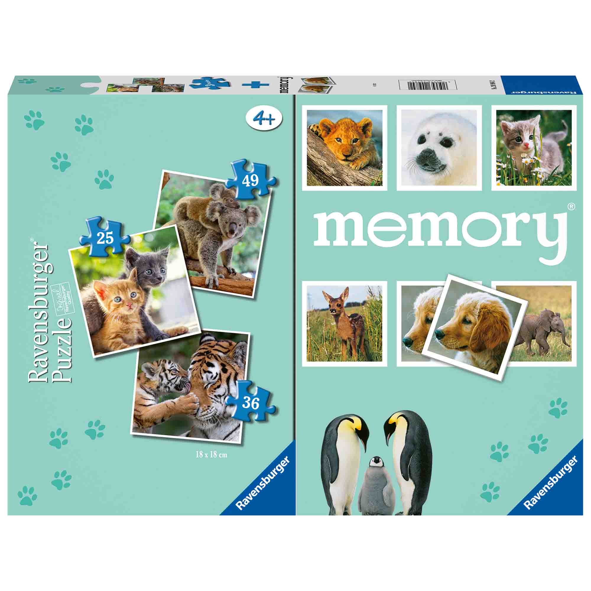PUZZLE + JOC MEMORY ANIMALE, 25/36/49 PIESE - RAVENSBURGER (RVSPC20984) - Libelula Vesela - Jucarii